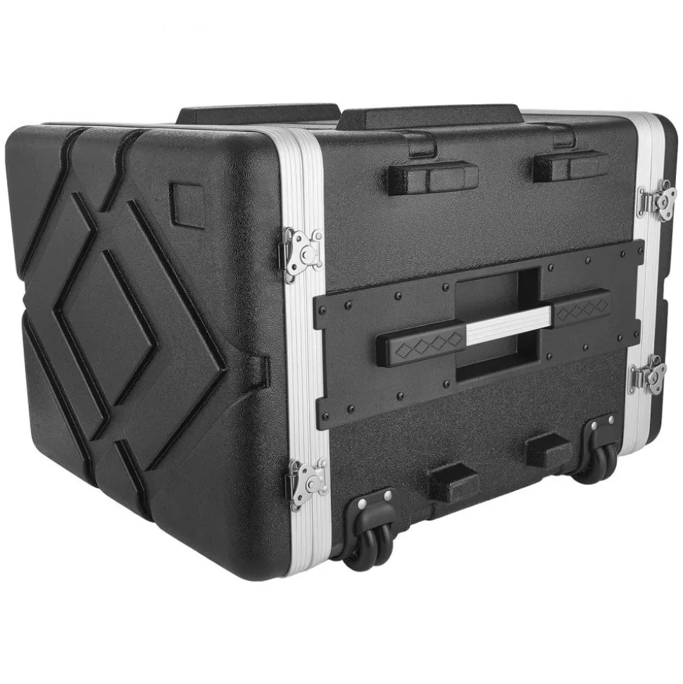 VEVOR 8U Rack Case, Standard 19 in Depth, Rolling Server Cabinet with Wheels, ABS Construction, Retractable Handle, Latches, for Amplifier (7U Rack Space + 1U Wheel Space), 18.4 in Internal Depth