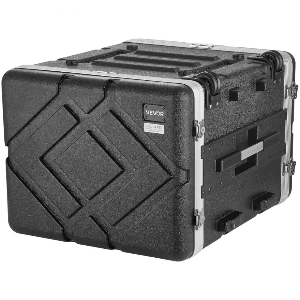 VEVOR 8U Rack Case, Standard 19 in Depth, Rolling Server Cabinet with Wheels, ABS Construction, Retractable Handle, Latches, for Amplifier (7U Rack Space + 1U Wheel Space), 18.4 in Internal Depth