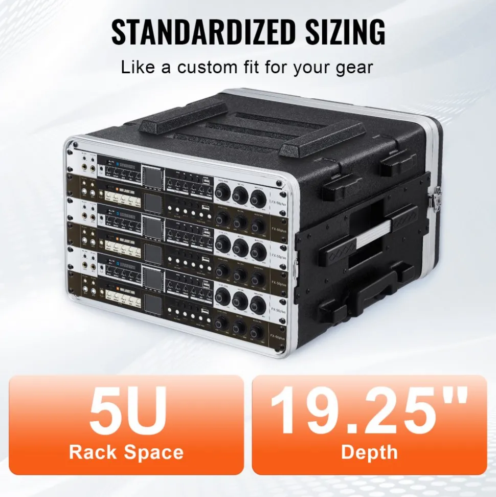 VEVOR 6U Rack Case, Standard 19 in Depth, Server Rack Cabinet with ABS Construction Wheels Heavy-Duty Twist Butterfly Latches, Detachable Front & Back Panels, for Amps, Mixers, Microphone Receivers