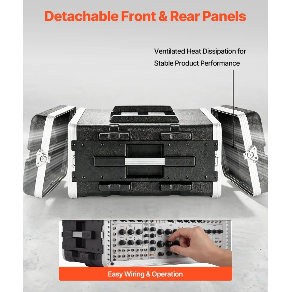 VEVOR 4U Rack Case, Standard 19 in Depth, Server Rack Cabinet with ABS Construction, Recessed Twist Latches, Detachable Front & Back Cover, Easy Installation, for Amplifiers, 18.4 in Internal Depth