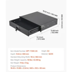 VEVOR 2U Rack Mount Drawer, 50 lbs Max Load-Bearing, Lockable Server Cabinet Case, Sliding Drawer with Lock and Cable Management Holes, for 19 in Network Equipment Server AV Rack or Cabinet Enclosure