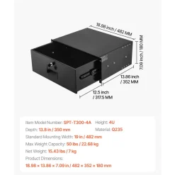 VEVOR 4U Rack Mount Drawer, 50 lbs Max Load-Bearing, Lockable Server Cabinet Case, Sliding Drawer with Lock and Cable Management Holes, for 19 in Network Equipment Server AV Rack or Cabinet Enclosure