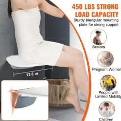 VEVOR Urea-formaldehyde Folding Shower Seat, 13.6'' x 12.8'' Unfolded, Wall Mounted Fold Up Shower Bench with 450 lbs Load Capacity, Space Saving Fold Down Shower Chair for Seniors Children Adults