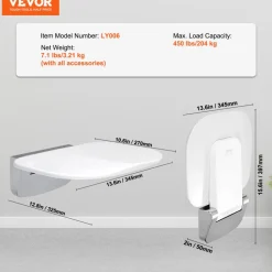 VEVOR Urea-formaldehyde Folding Shower Seat, 13.6'' x 12.8'' Unfolded, Wall Mounted Fold Up Shower Bench with 450 lbs Load Capacity, Space Saving Fold Down Shower Chair for Seniors Children Adults