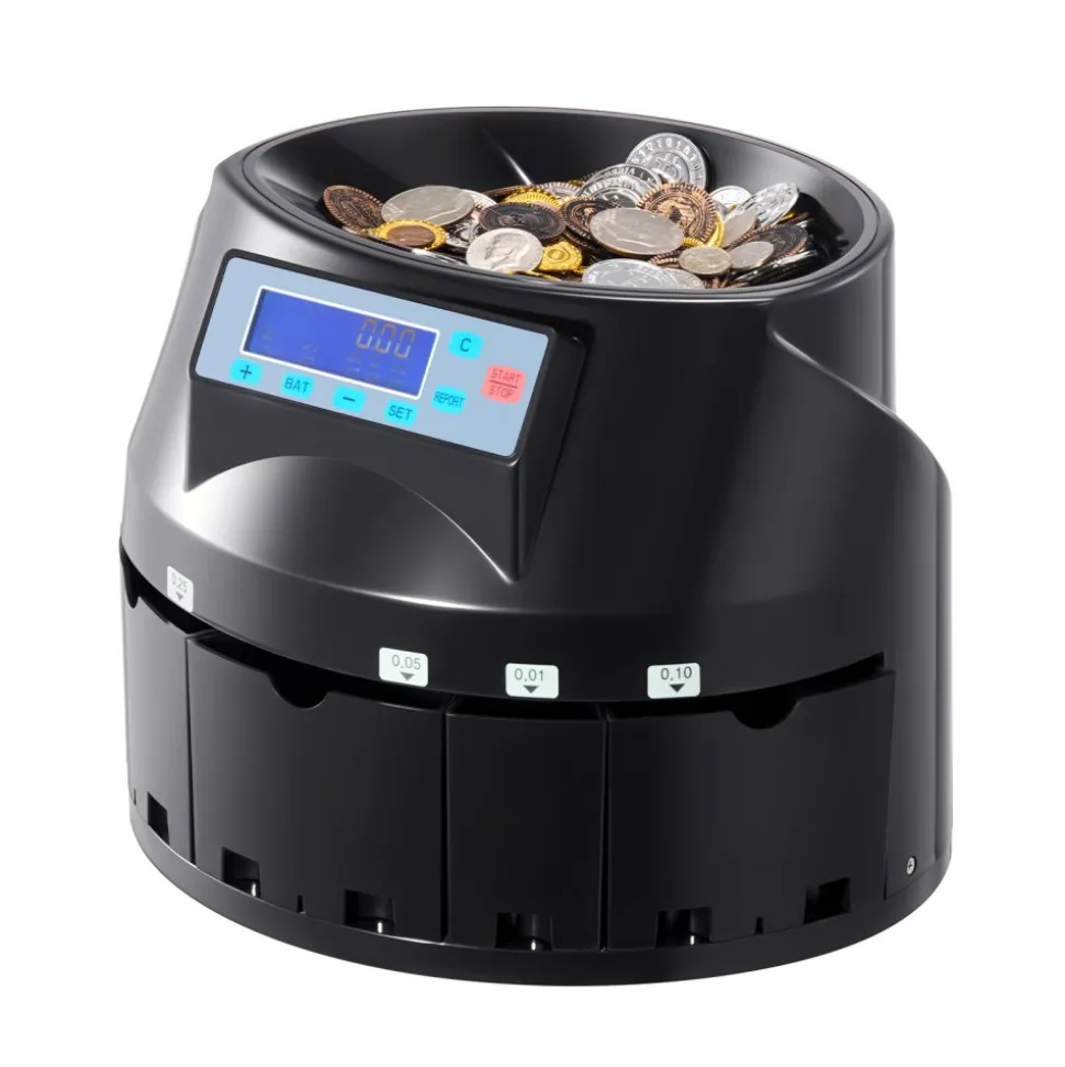 VEVOR USD Coin Counter & Coin Sorters with LCD Display, Coin Sorter Machine for USD Coin 1¢ 5¢ 10¢ 25¢ $1, Sorts up to 300 Coins/min, Change Counter Holds 2000 Coins Included 5 Coin Bins & 5 Tubes