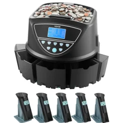 VEVOR USD Coin Sorter, Coin Counter Machine for 5 Kinds of USD Coins, Coin Sorter and Wrapper Machine Holds up to 2000 Coins, Screen Display Coin Storage Included 5 Coin Tubes and Boxes