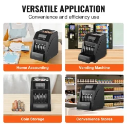 VEVOR USD Coin Sorter, Coin Counter Machine for 4 Kinds of USD Coins, Coin Sorter and Wrapper Machine Holds up to 200 Coins, LCD Screen Display Coin Storage Included 4 Coin Tubes and Boxes