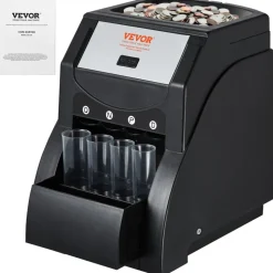 VEVOR USD Coin Sorter, Coin Sorter Machine for USD Coin 1￠ 5￠ 10￠ 25￠, Sorts up to 230 Coins/min, Coin Sorter and Wrapper Machine Holds 200 Coins Included 4 Coin Tubes, Black