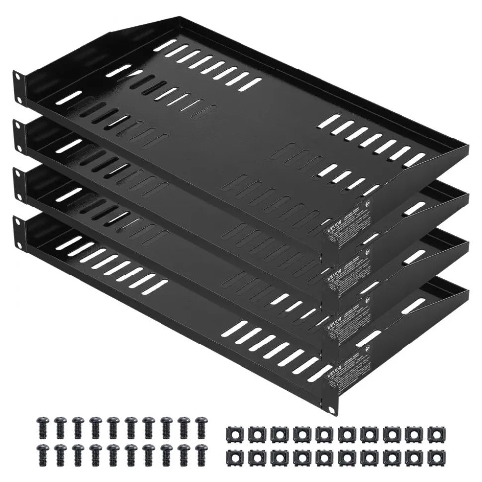 VEVOR 1U Server Rack Shelf, 4 PCS, 50 lbs Max Load-Bearing Vented Cantilever, Wall Mount or Rack Mount Shelf with Tray, 10 in Depth, Good Air Circulation for 19 Inch Cabinet Computer Network Equipment