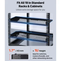 VEVOR 1U Server Rack Shelf, 4 PCS, 50 lbs Max Load-Bearing Vented Cantilever, Wall Mount or Rack Mount Shelf with Tray, 10 in Depth, Good Air Circulation for 19 Inch Cabinet Computer Network Equipment