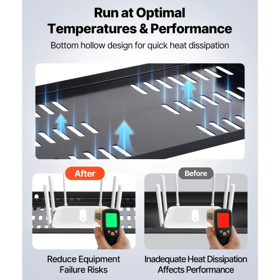 VEVOR 1U Server Rack Shelf, 4 PCS, 50 lbs Max Load-Bearing Vented Cantilever, Wall Mount or Rack Mount Shelf with Tray, 10 in Depth, Good Air Circulation for 19 Inch Cabinet Computer Network Equipment