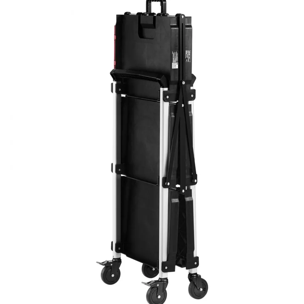 VEVOR Utility Cart, 300 lbs Capacity, 3 Tier Folding Service Cart with 360° Swivel Wheels (2 with Brakes), Heavy Duty Rolling with Trays & Side Tool Holder, Tool Storage for Garage Warehouse Workshop