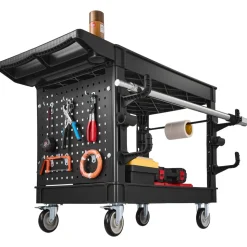 VEVOR Utility Cart, 550 lbs Capacity, 2 Tier Service Cart with 360° Swivel & Fixed Wheels (2 with Brakes), Heavy Duty Plastic Rolling with Tray and Pegboard, Tool Storage for Garage Warehouse, Black