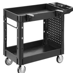 VEVOR Utility Cart, 550 lbs Capacity, 2 Tier Service Cart with 360° Swivel & Fixed Wheels (2 with Brakes), Heavy Duty Plastic Rolling with Tray and Pegboard, Tool Storage for Garage Warehouse Workshop