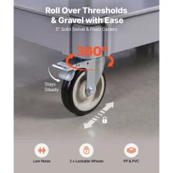 VEVOR Utility Cart, 550 lbs Capacity, 2 Tier Service Cart with 360° Swivel & Fixed Wheels (2 with Brakes), Heavy Duty Plastic Rolling with Storage Tray, Tool Storage for Garage Warehouse Workshop