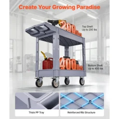 VEVOR Utility Cart, 550 lbs Capacity, 2 Tier Service Cart with 360° Swivel & Fixed Wheels (2 with Brakes), Heavy Duty Plastic Rolling with Storage Tray, Tool Storage for Garage Warehouse Workshop