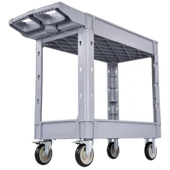 VEVOR Utility Cart, 550 lbs Capacity, 2 Tier Service Cart with 360° Swivel & Fixed Wheels (2 with Brakes), Heavy Duty Plastic Rolling with Storage Tray, Tool Storage for Garage Warehouse Workshop