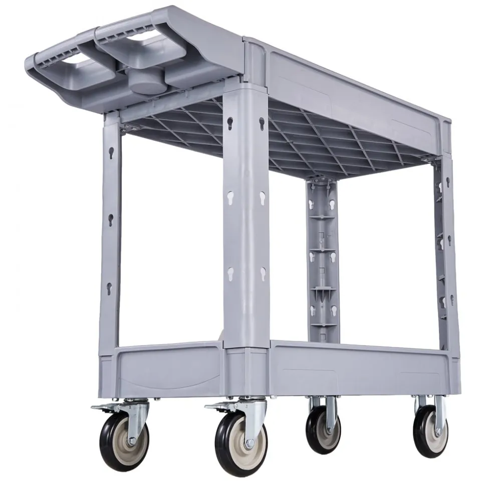 VEVOR Utility Cart, 550 lbs Capacity, 2 Tier Service Cart with 360° Swivel & Fixed Wheels (2 with Brakes), Heavy Duty Plastic Rolling with Storage Tray, Tool Storage for Garage Warehouse Workshop