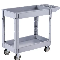 VEVOR Utility Cart, 550 lbs Capacity, 2 Tier Service Cart with 360° Swivel & Fixed Wheels (2 with Brakes), Heavy Duty Plastic Rolling with Storage Tray, Tool Storage for Garage Warehouse Workshop
