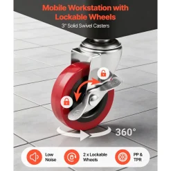 VEVOR Utility Cart, 300 lbs Capacity, 3 Tier Service Cart with 360° Swivel Wheels (2 with Brakes), Heavy Duty Plastic Rolling with Trays and Pegboards, Tool Storage for Garage, Warehouse & Repair Shop