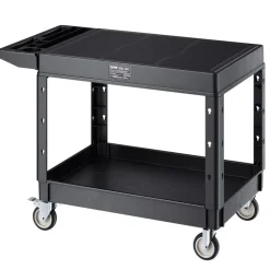 VEVOR Utility Cart, 550 lbs Load Capacity, 37 x 25.4-inch Service Cart, Two-Shelf Heavy Duty Plastic Utility Cart with 360° Swivel Wheels (2 with Brakes), Suitable for Warehouse, Garage, Cleaning