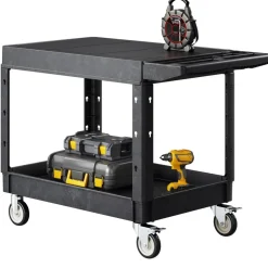 VEVOR Utility Cart, 550 lbs Load Capacity, 37 x 25.4-inch Service Cart, Two-Shelf Heavy Duty Plastic Utility Cart with 360° Swivel Wheels (2 with Brakes), Suitable for Warehouse, Garage, Cleaning