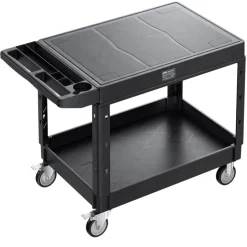 VEVOR Utility Cart, 550 lbs Load Capacity, 37 x 25.4-inch Service Cart, Two-Shelf Heavy Duty Plastic Utility Cart with 360° Swivel Wheels (2 with Brakes), Suitable for Warehouse, Garage, Cleaning