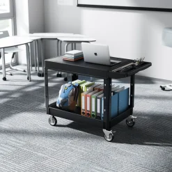 VEVOR Utility Cart, 550 lbs Load Capacity, 37 x 25.4-inch Service Cart, Two-Shelf Heavy Duty Plastic Utility Cart with 360° Swivel Wheels (2 with Brakes), Suitable for Warehouse, Garage, Cleaning