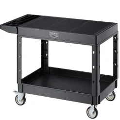 VEVOR Utility Cart, 550 lbs Load Capacity, 37 x 25.4-inch Service Cart, Two-Shelf Heavy Duty Plastic Utility Cart with 360° Swivel Wheels (2 with Brakes), Suitable for Warehouse, Garage, Cleaning