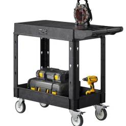 VEVOR Utility Cart, 550 lbs Load Capacity, 31.3 x 17.7-inch Service Cart, Two-Shelf Heavy Duty Plastic Utility Cart with 360° Swivel Wheels (2 with Brakes), Suitable for Warehouse, Garage, Cleaning