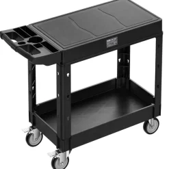 VEVOR Utility Cart, 550 lbs Load Capacity, 31.3 x 17.7-inch Service Cart, Two-Shelf Heavy Duty Plastic Utility Cart with 360° Swivel Wheels (2 with Brakes), Suitable for Warehouse, Garage, Cleaning