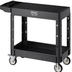 VEVOR Utility Cart, 550 lbs Load Capacity, 31.3 x 17.7-inch Service Cart, Two-Shelf Heavy Duty Plastic Utility Cart with 360° Swivel Wheels (2 with Brakes), Suitable for Warehouse, Garage, Cleaning