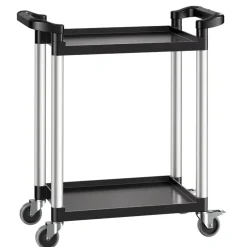 VEVOR Utility Cart, 300 lbs Load Capacity, 2-tier Utility Plastic Cart with 360° Swivel Wheels (2 with Brakes), 24.4 x 16.1-inch Food Service Cart for Warehouse, Office, Home, Restaurant, Kitchen