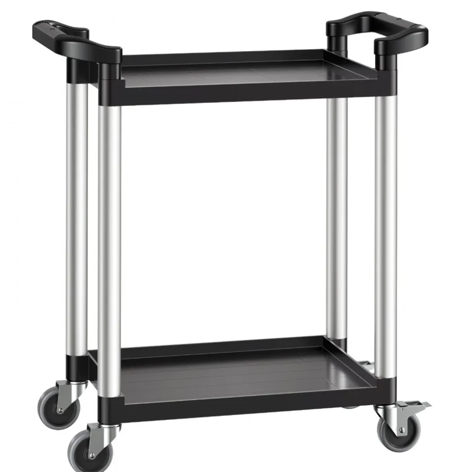 VEVOR Utility Cart, 300 lbs Load Capacity, 2-tier Utility Plastic Cart with 360° Swivel Wheels (2 with Brakes), 24.4 x 16.1-inch Food Service Cart for Warehouse, Office, Home, Restaurant, Kitchen