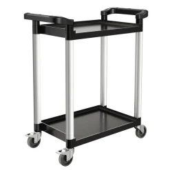 VEVOR Utility Cart, 300 lbs Load Capacity, 2-tier Utility Plastic Cart with 360° Swivel Wheels (2 with Brakes), 24.4 x 16.1-inch Food Service Cart for Warehouse, Office, Home, Restaurant, Kitchen