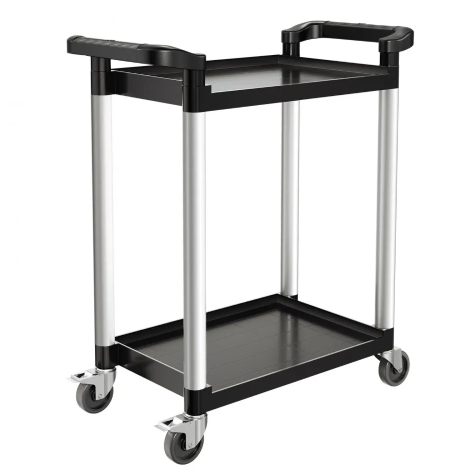 VEVOR Utility Cart, 300 lbs Load Capacity, 2-tier Utility Plastic Cart with 360° Swivel Wheels (2 with Brakes), 24.4 x 16.1-inch Food Service Cart for Warehouse, Office, Home, Restaurant, Kitchen