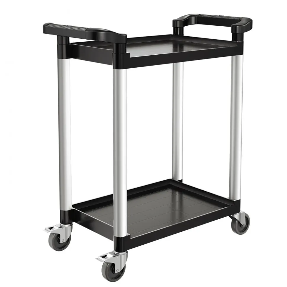 VEVOR Utility Cart, 300 lbs Load Capacity, 2-tier Utility Plastic Cart with 360° Swivel Wheels (2 with Brakes), 24.4 x 16.1-inch Food Service Cart for Warehouse, Office, Home, Restaurant, Kitchen