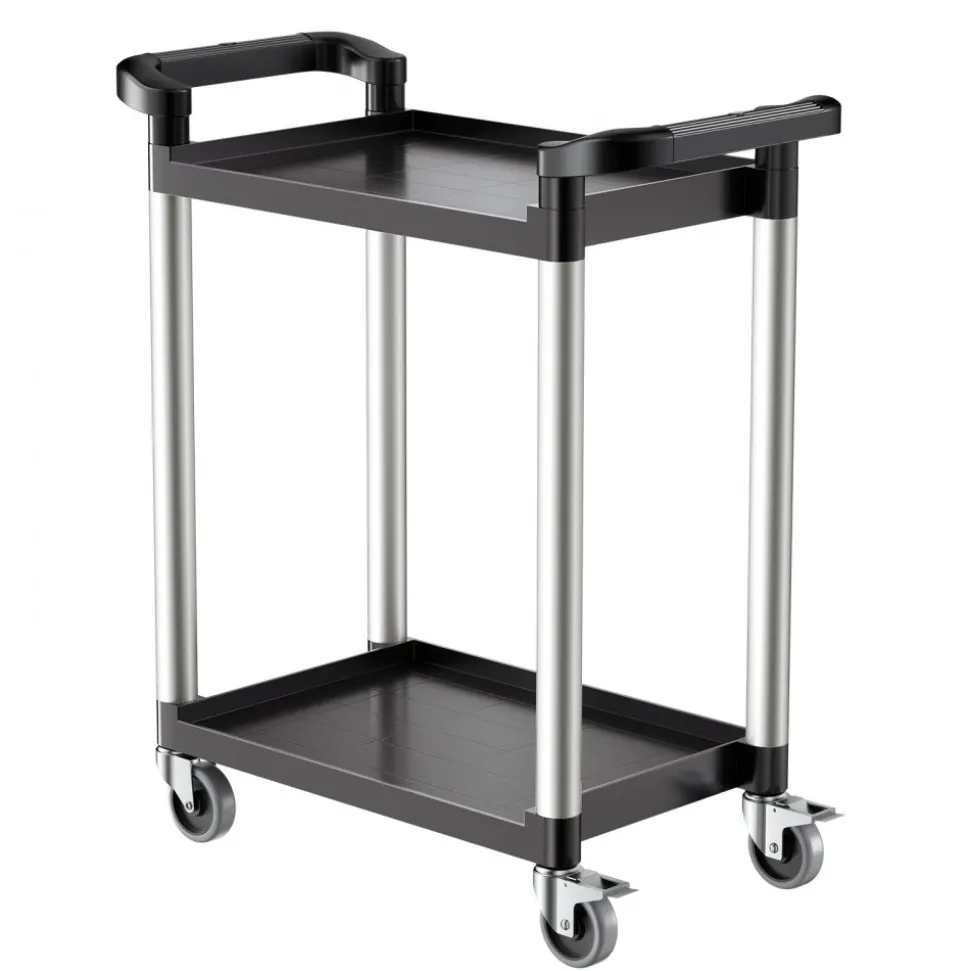 VEVOR Utility Cart, 300 lbs Load Capacity, 2-tier Utility Plastic Cart with 360° Swivel Wheels (2 with Brakes), 24.4 x 16.1-inch Food Service Cart for Warehouse, Office, Home, Restaurant, Kitchen