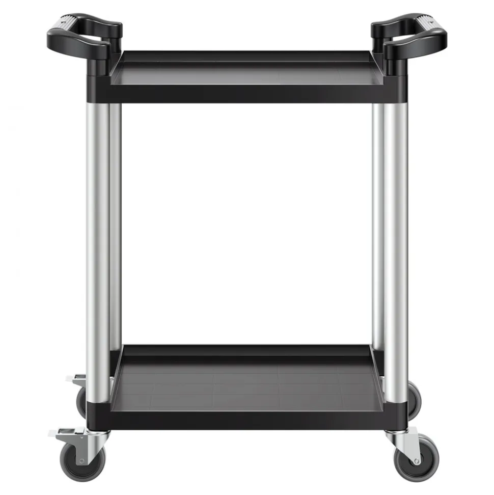 VEVOR Utility Cart, 300 lbs Load Capacity, 2-tier Utility Plastic Cart with 360° Swivel Wheels (2 with Brakes), 24.4 x 16.1-inch Food Service Cart for Warehouse, Office, Home, Restaurant, Kitchen