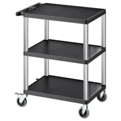 VEVOR Utility Cart, 300 lbs Load Capacity, 27.6 x 18.1-inch Service Cart, Three-Shelf Heavy Duty Plastic Utility Cart with 360° Swivel Wheels (2 with Brakes), Suitable for Warehouse, Garage, Cleaning