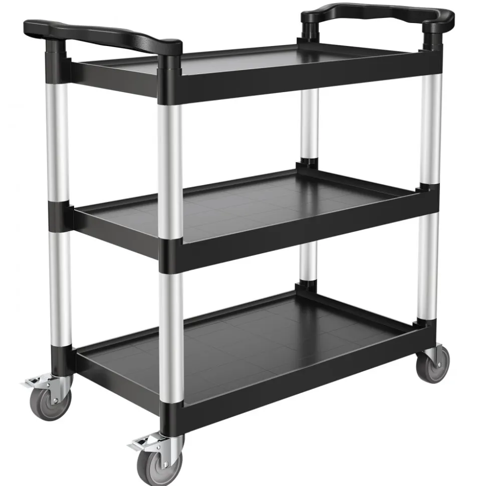 VEVOR Utility Cart, 500 lbs Load Capacity, 3-tier Utility Plastic Cart with 360° Swivel Wheels (2 with Brakes), 31.1 x 19.3-inch Food Service Cart for Warehouse, Office, Home, Restaurant, Kitchen