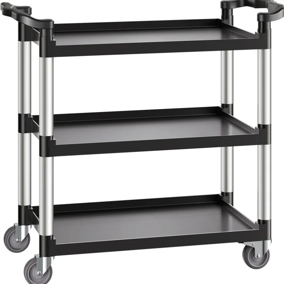 VEVOR Utility Cart, 500 lbs Load Capacity, 3-tier Utility Plastic Cart with 360° Swivel Wheels (2 with Brakes), 31.1 x 19.3-inch Food Service Cart for Warehouse, Office, Home, Restaurant, Kitchen