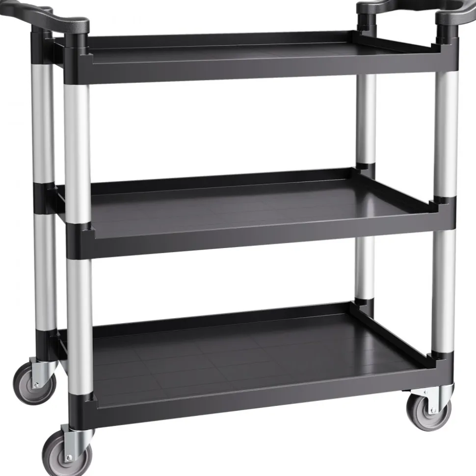 VEVOR Utility Cart, 500 lbs Load Capacity, 3-tier Utility Plastic Cart with 360° Swivel Wheels (2 with Brakes), 31.1 x 19.3-inch Food Service Cart for Warehouse, Office, Home, Restaurant, Kitchen