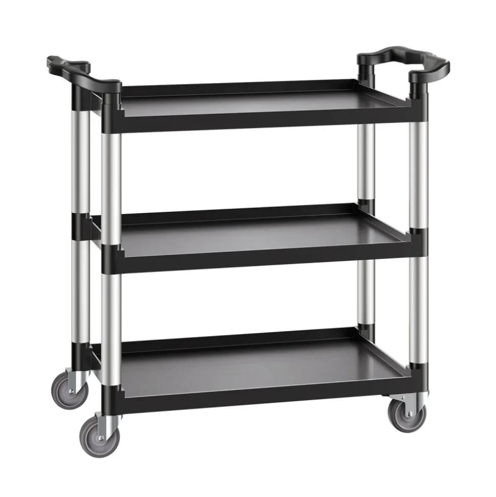 VEVOR Utility Cart, 500 lbs Load Capacity, 3-tier Utility Plastic Cart with 360° Swivel Wheels (2 with Brakes), 31.1 x 19.3-inch Food Service Cart for Warehouse, Office, Home, Restaurant, Kitchen