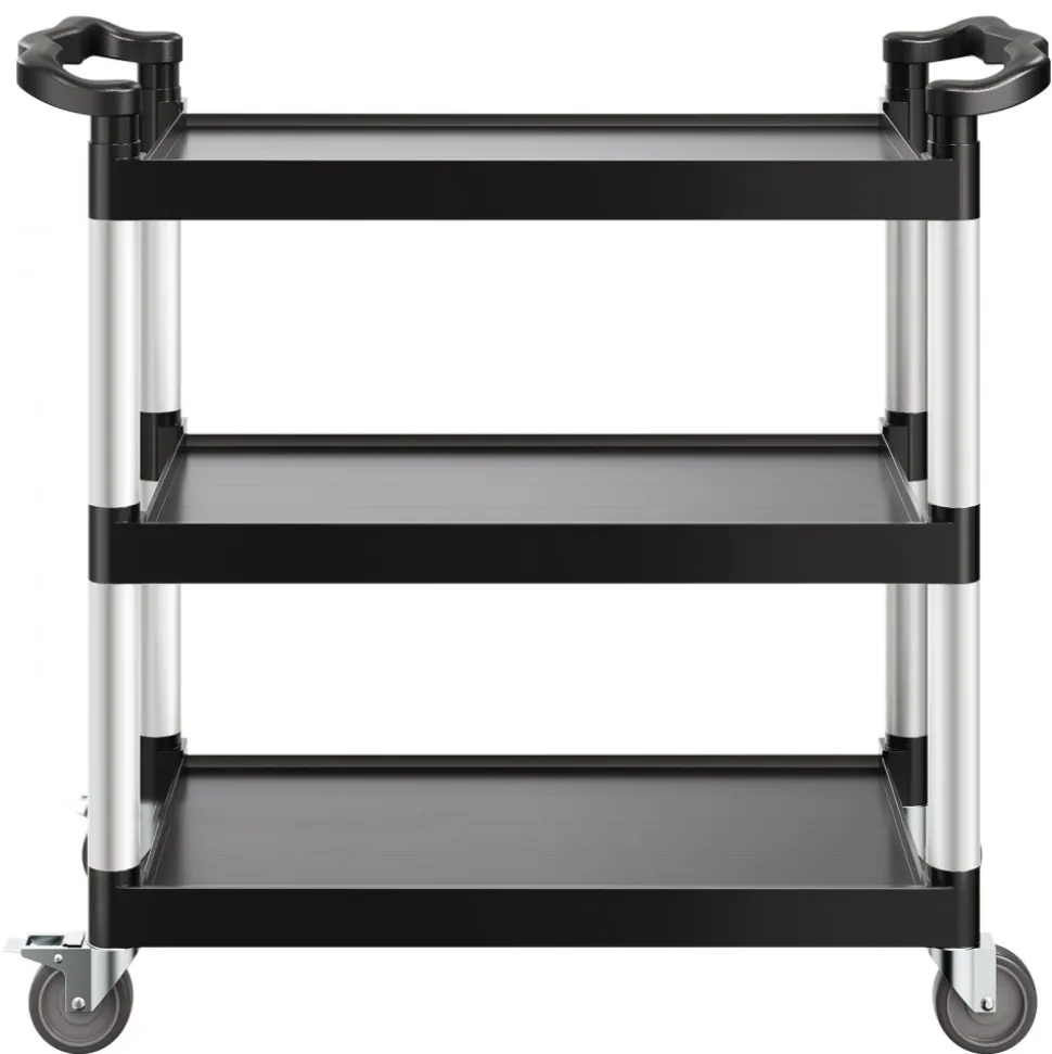 VEVOR Utility Cart, 500 lbs Load Capacity, 3-tier Utility Plastic Cart with 360° Swivel Wheels (2 with Brakes), 31.1 x 19.3-inch Food Service Cart for Warehouse, Office, Home, Restaurant, Kitchen