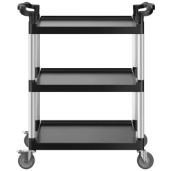 VEVOR Utility Cart, 300 lbs Load Capacity, 3-tier Utility Plastic Cart with 360° Swivel Wheels (2 with Brakes), 24.4 x 16.1-inch Food Service Cart for Warehouse, Office, Home, Restaurant, Kitchen