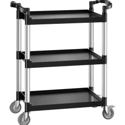 VEVOR Utility Cart, 300 lbs Load Capacity, 3-tier Utility Plastic Cart with 360° Swivel Wheels (2 with Brakes), 24.4 x 16.1-inch Food Service Cart for Warehouse, Office, Home, Restaurant, Kitchen