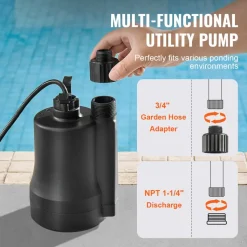 VEVOR Utility Pump, 1/3 HP, 2450 GPH High Flow, 30 ft Head, Sump Pump Submersible Water Pump Portable Utility Pump with 10 ft Long Power Cord for Draining Water from Swimming Pool Garden Pond Basement