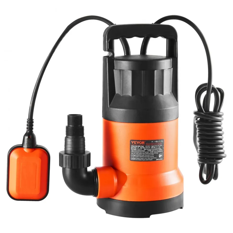 VEVOR Utility Pump, 1 HP, 4000 GPH High Flow, 31 ft Head, Sump Pump Submersible Water Pump Portable Utility Pump with 10 ft Long Power Cord for Draining Water from Swimming Pool Garden Pond Basement