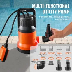 VEVOR Utility Pump, 1 HP, 4000 GPH High Flow, 31 ft Head, Sump Pump Submersible Water Pump Portable Utility Pump with 10 ft Long Power Cord for Draining Water from Swimming Pool Garden Pond Basement